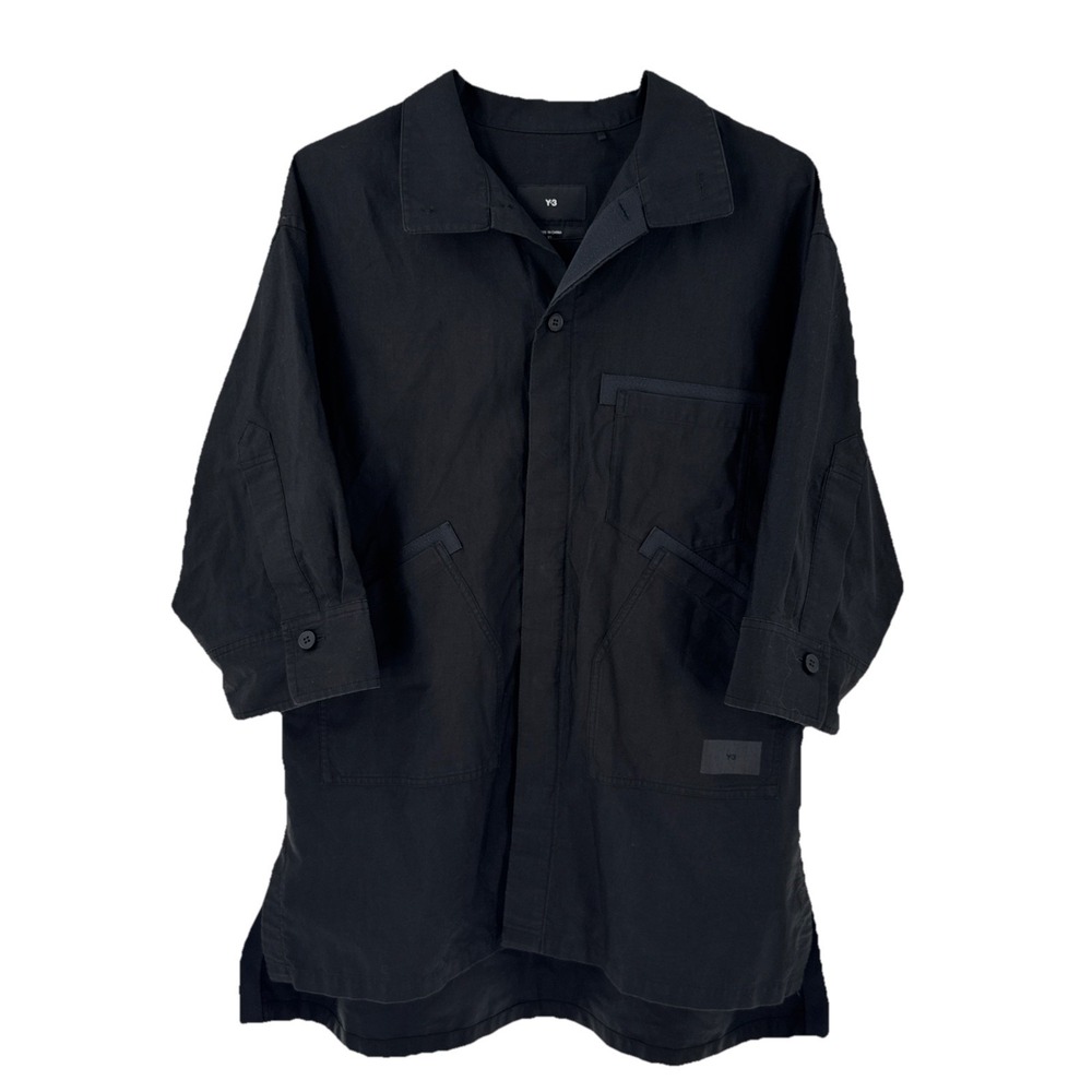 Y3 Sz. XS Black Men's Button Up Short Sleeve Workwear Shirt Yohji Yamamoto